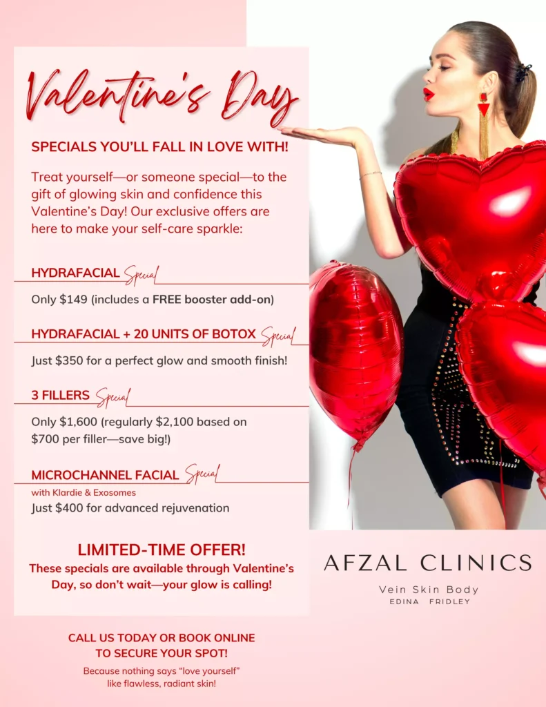 Banner of Afzal Clinics Valentine's Day Special Med Spa Service Offers